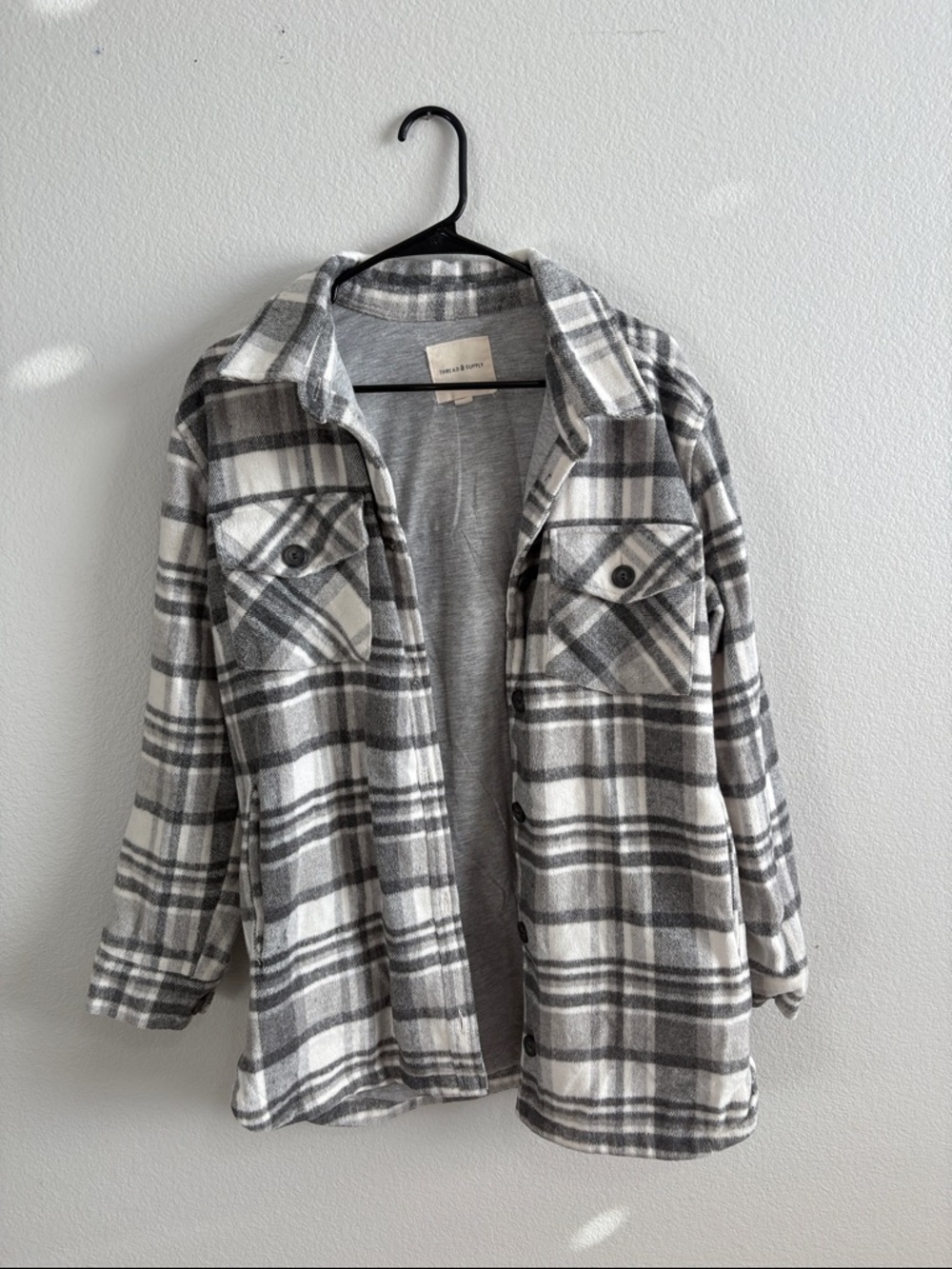 Thread & Supply Gray and White Plaid Lightweight Shacket